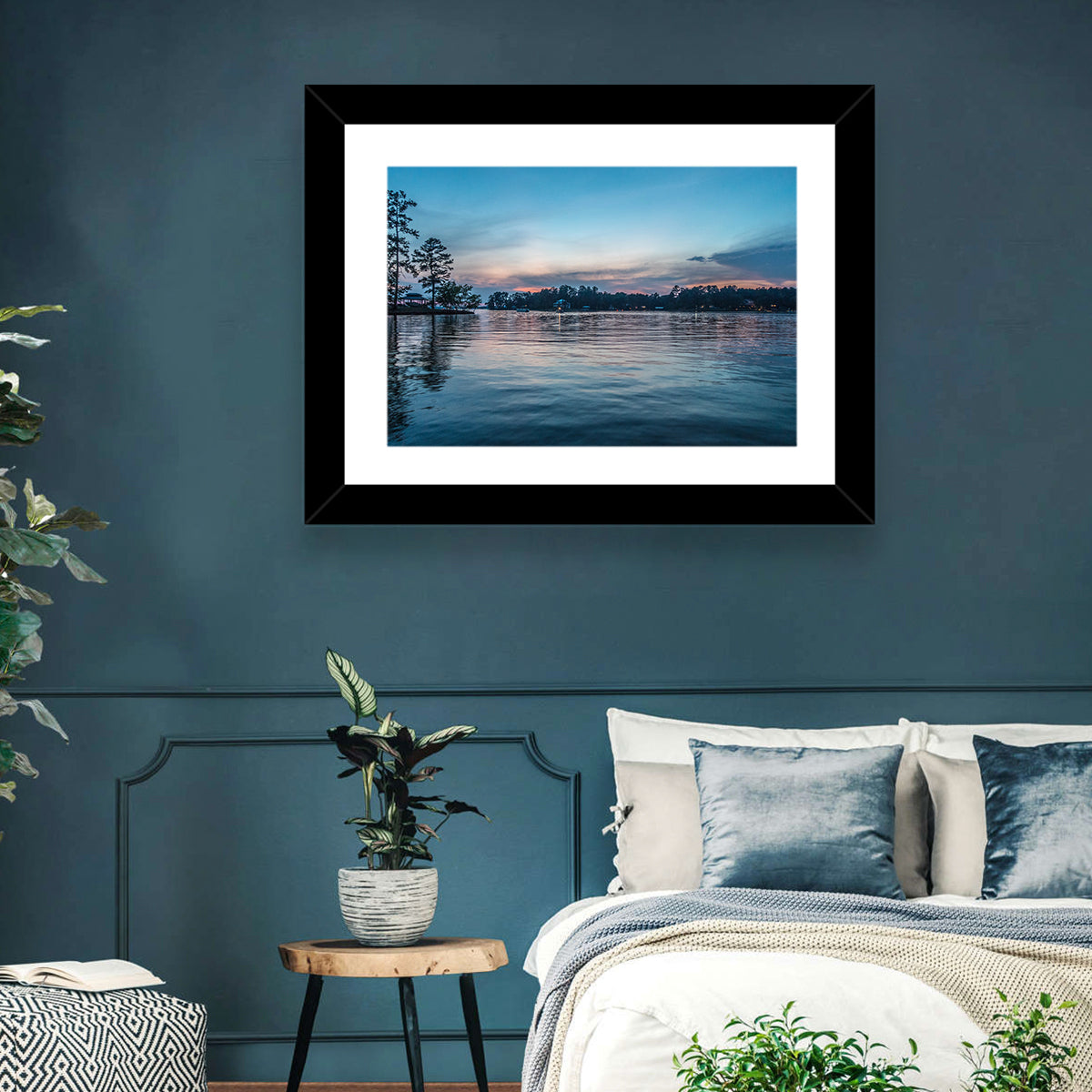 Lake Wateree Twilight Reflection Wall Art in a room, landscape
