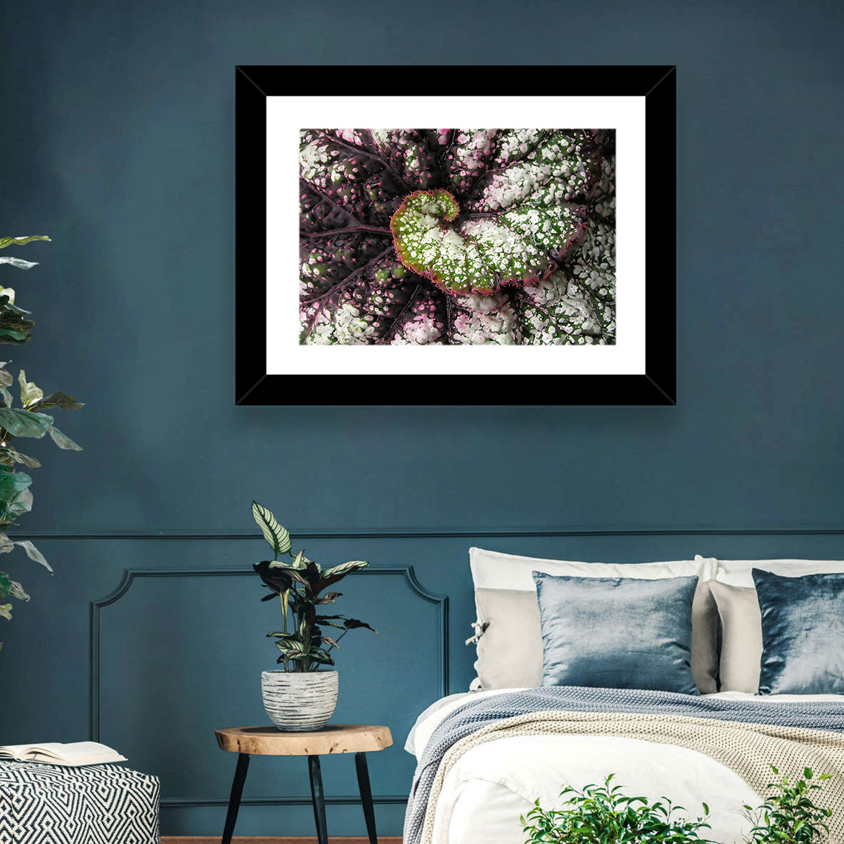 Begonia Leaf Spiral Geometry Wall Art in a room, landscape