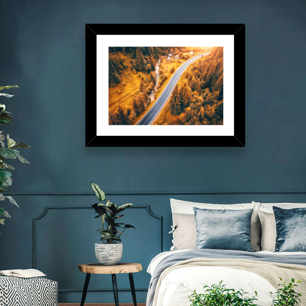 Carpathian Autumn Road Wall Art in a room, landscape