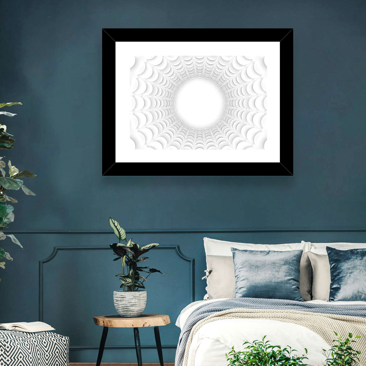White Bubble Sphere Tunnel Wall Art in a room, landscape