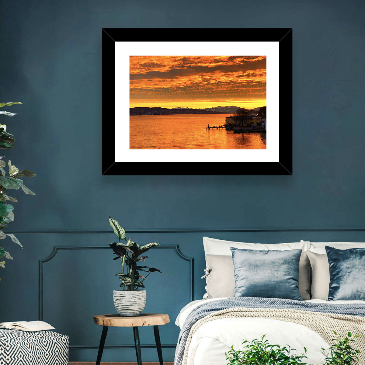 Lake Zurich Golden Sunset Wall Art in a room, landscape