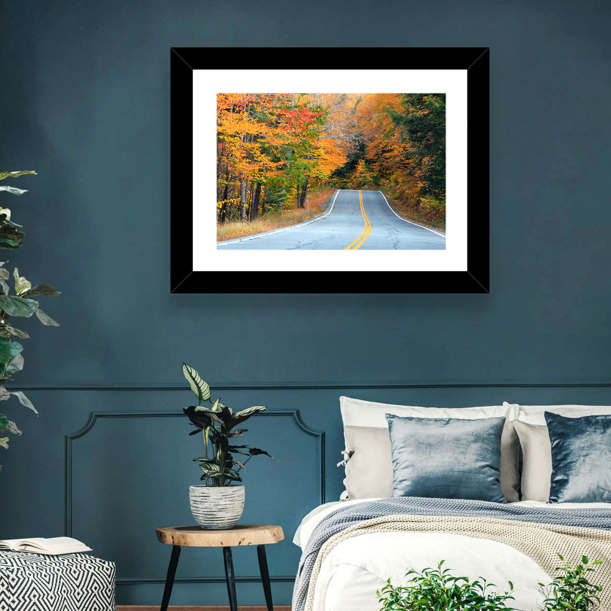 Autumn Road in New Hampshire Wall Art in a room, landscape