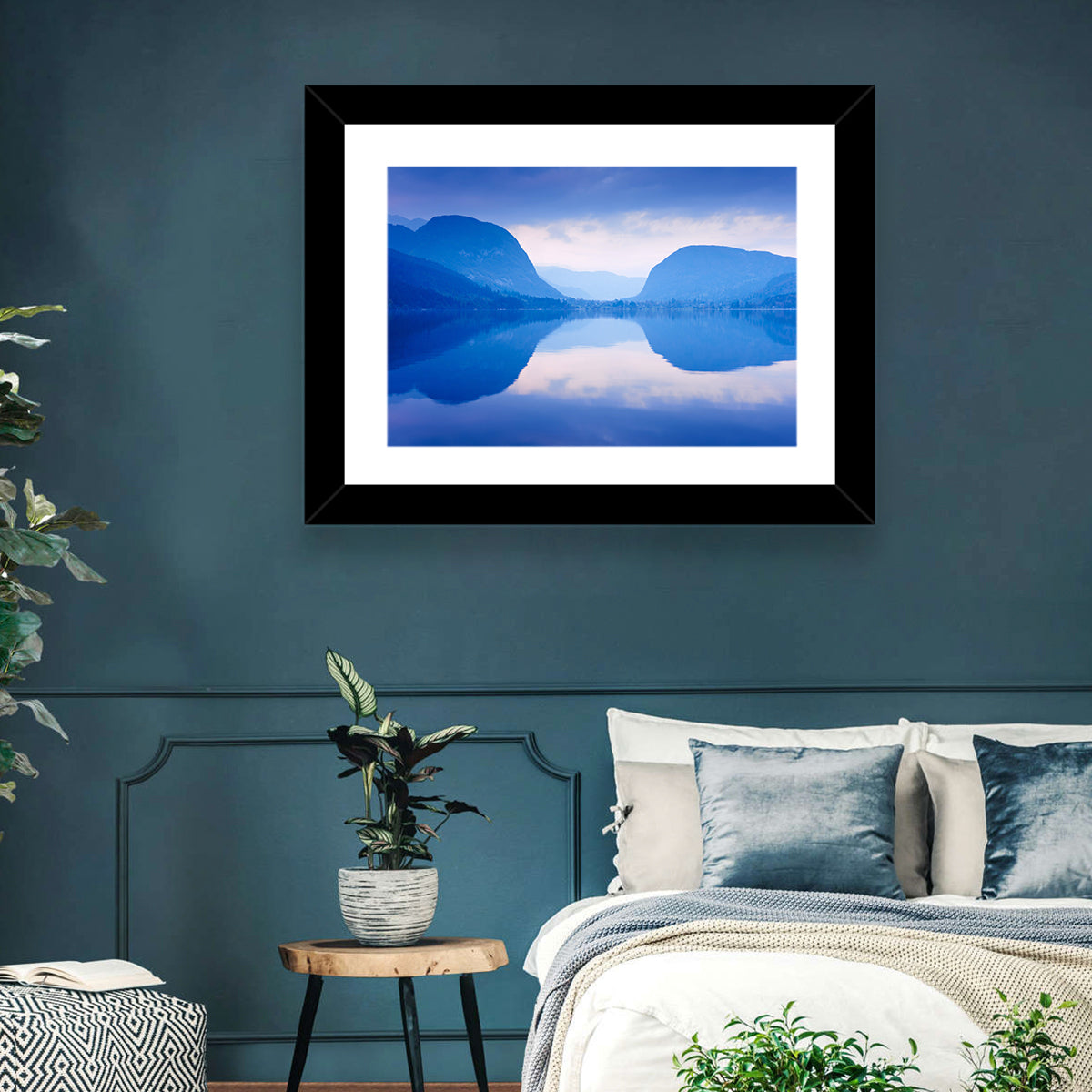 Lake Bohinj Morning Reflection Wall Art in a room, landscape