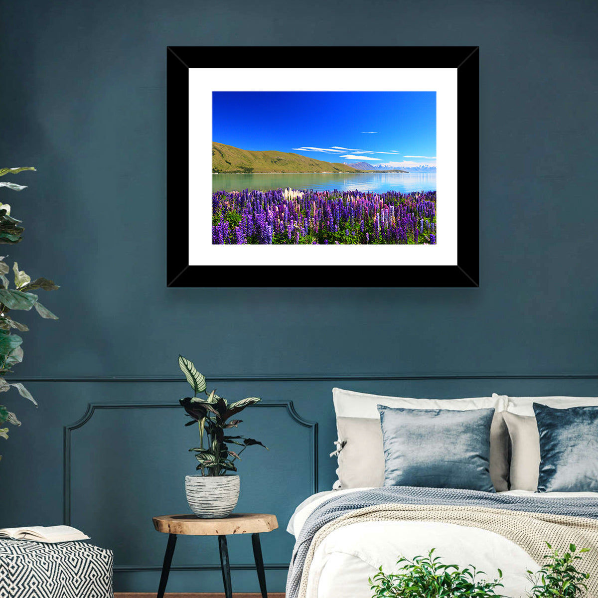 Lake Tekapo Lupine Fields Wall Art in a room, landscape
