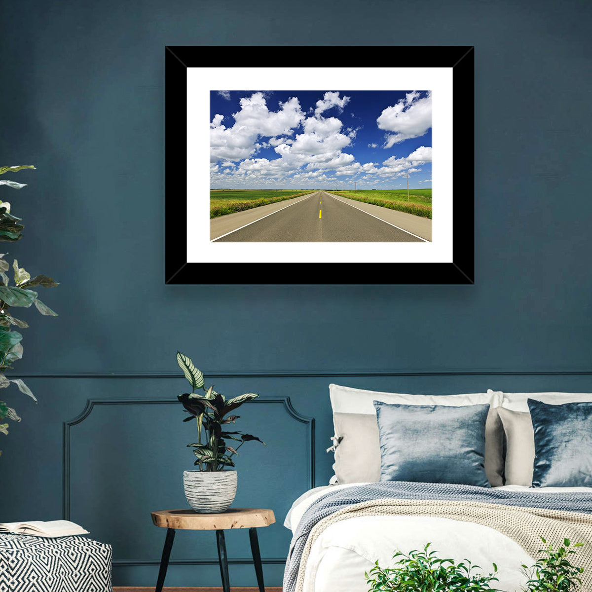 Saskatchewan Prairie Highway Wall Art in a room, landscape
