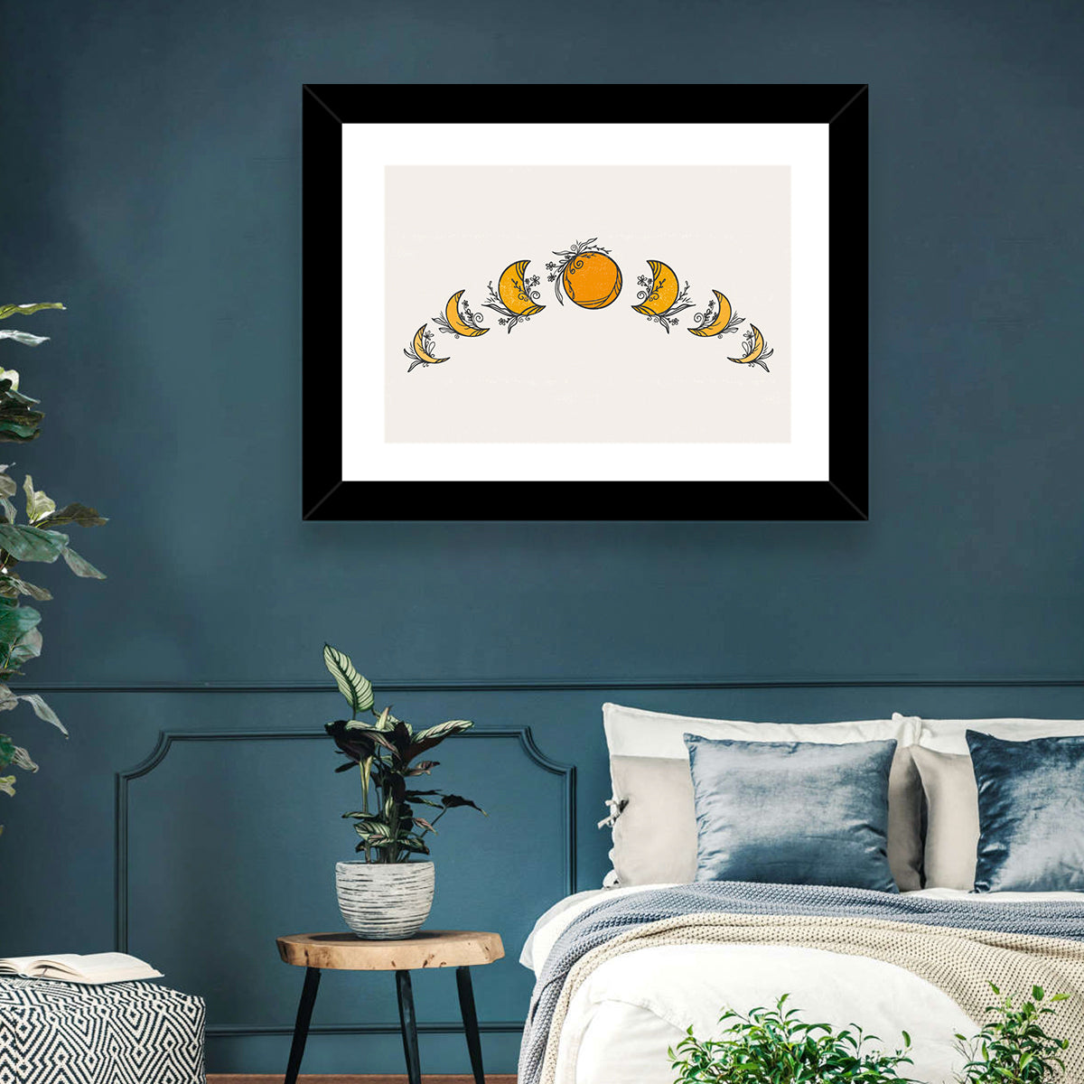 Lunar Phases Floral Arc Wall Art in a room, landscape