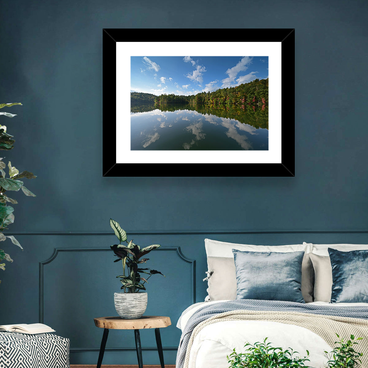 Autumn Reflection at Lake Santeetlah Wall Art in a room, landscape