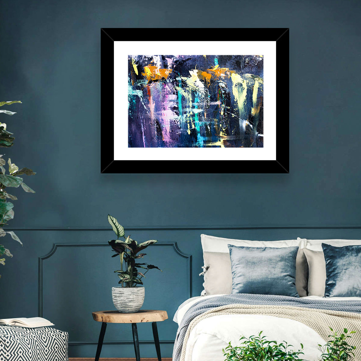 Impasto Waterfall in Blue and Purple Wall Art