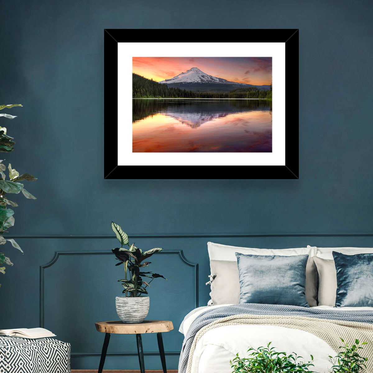Mount Hood Reflected at Trillium Lake Wall Art in a room, landscape
