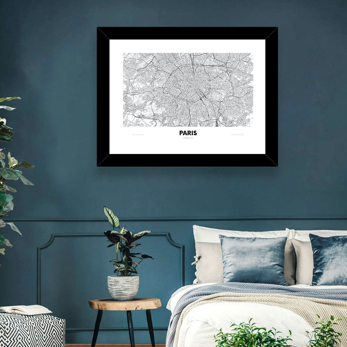 Paris Aerial Map Wall Art in a room, landscape