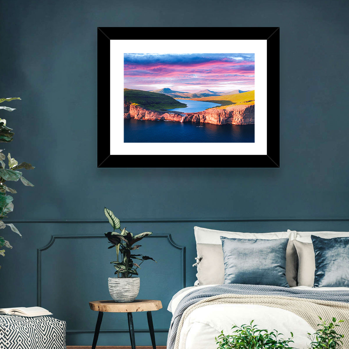 Sørvágsvatn Sunset Wall Art in a room, landscape