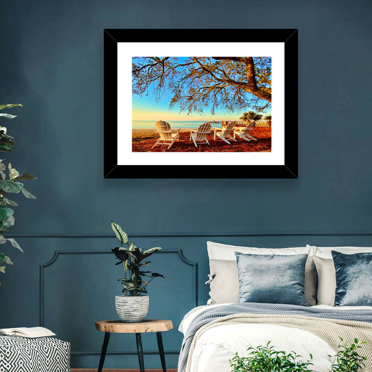 Mobile Bay Adirondack Chairs at Sunrise Wall Art in a room, landscape