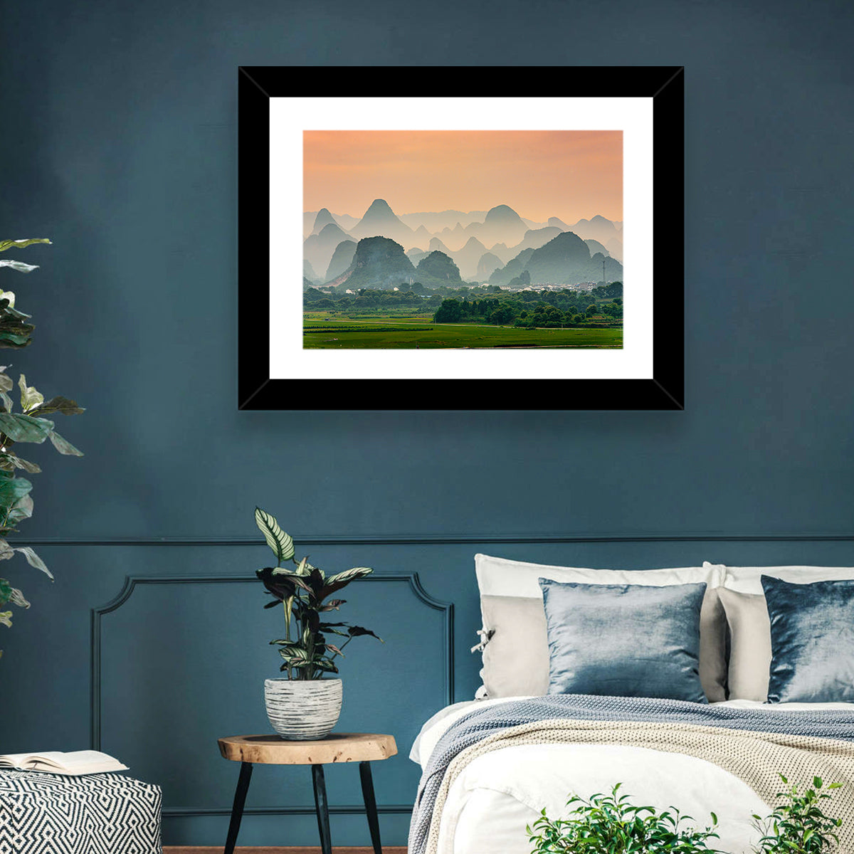 Misty Karst Mountains Wall Art in a room, landscape
