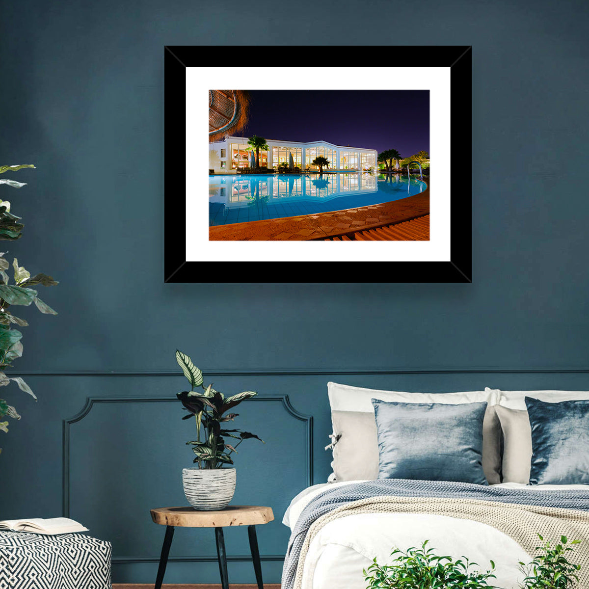 Moonlit Resort Pool Reflection Wall Art
