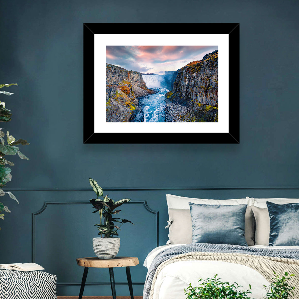 Dettifoss Waterfall Wall Art in a room, landscape