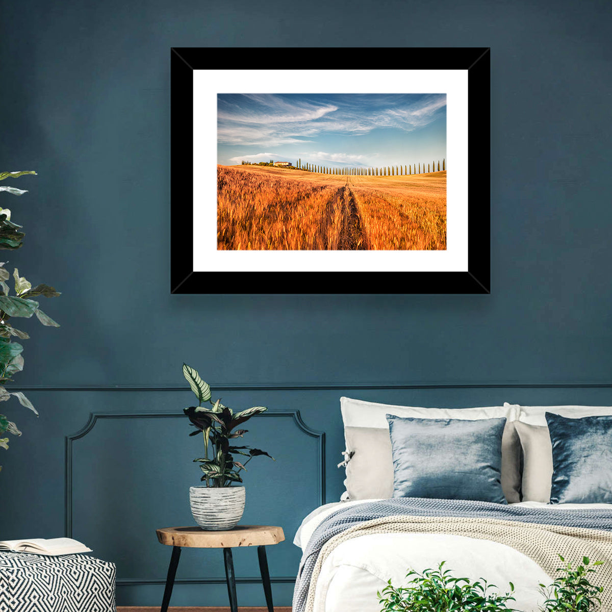 Tuscan Wheat Field Wall Art in a room, landscape
