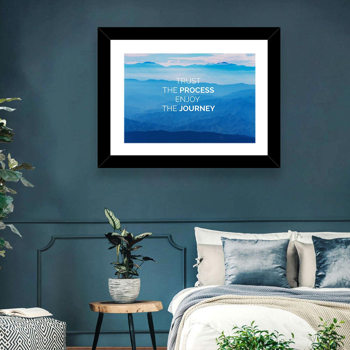 Trust the Process Mountain Layers Wall Art in a room, landscape