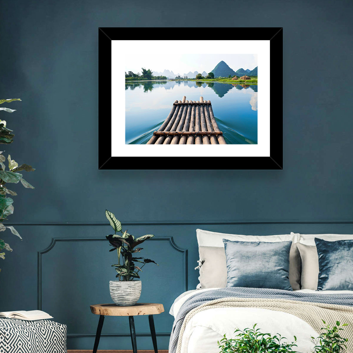 Li River Bamboo Raft, Guilin Wall Art in a room, landscape