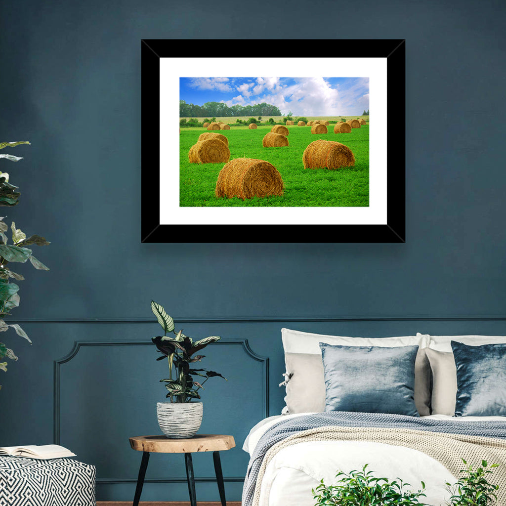 Golden Hay Bales in Green Field Wall Art