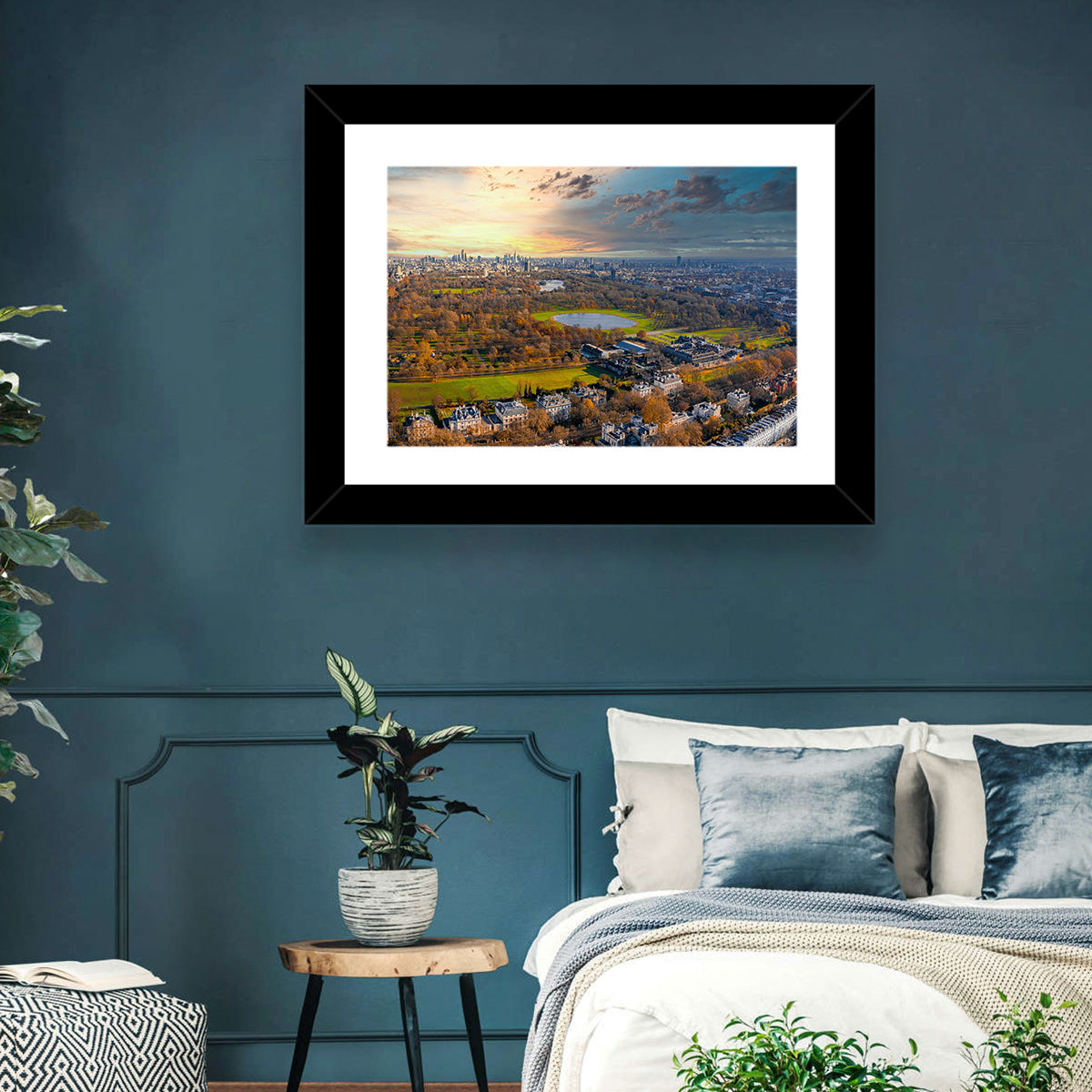 Cloudy Hyde Park Aerial Wall Art in a room, landscape