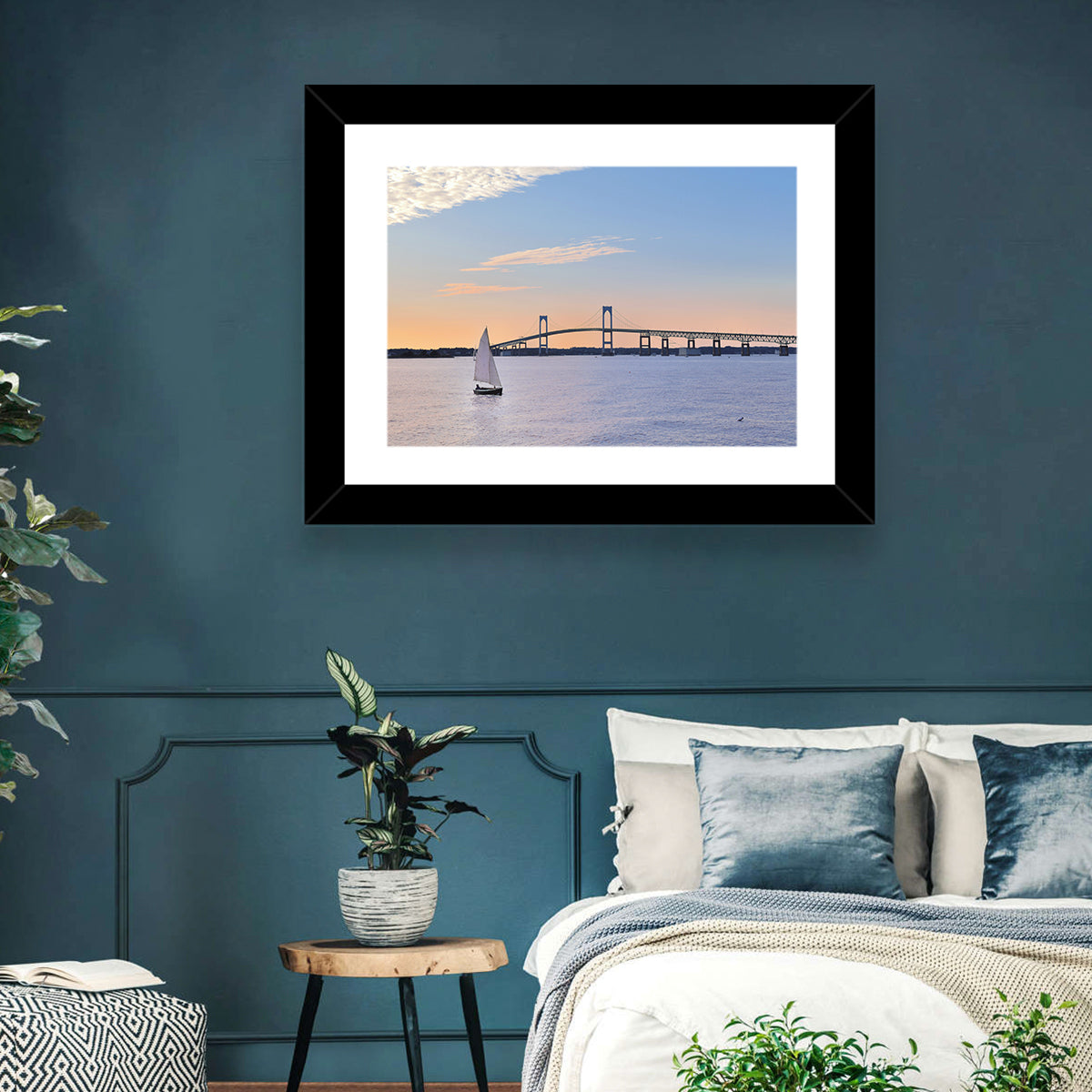 Newport Bridge at Sunset Wall Art in a room, landscape