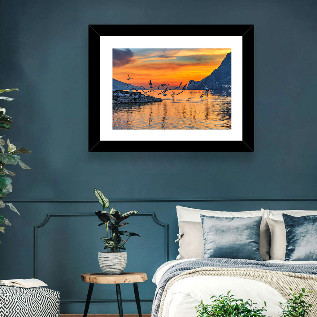 Lake Garda Sunset Birds Wall Art