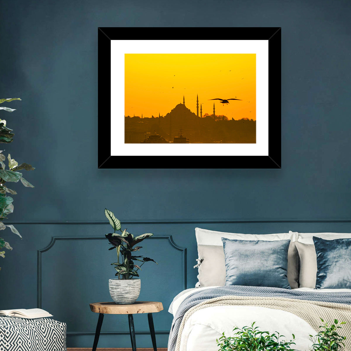 Süleymaniye Mosque Golden Hour Silhouette Wall Art in a room, landscape