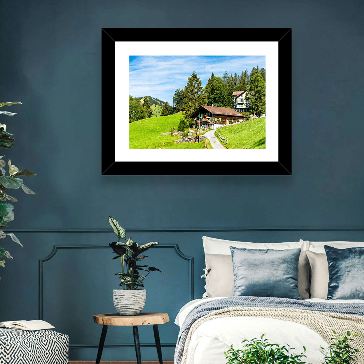 Wengen Alpine Chalet Path Wall Art in a room, landscape