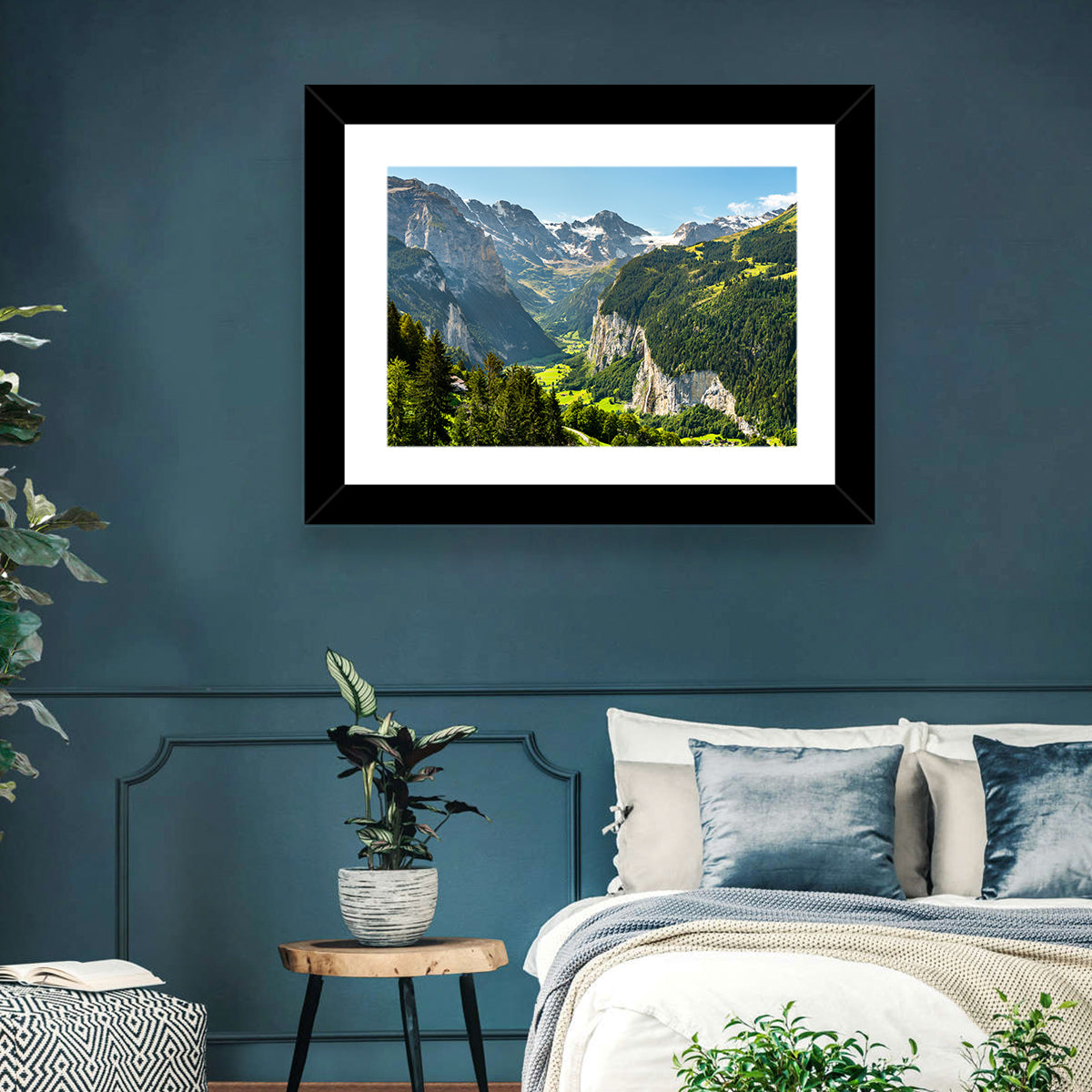 Lauterbrunnen Valley Waterfall View Wall Art in a room, landscape