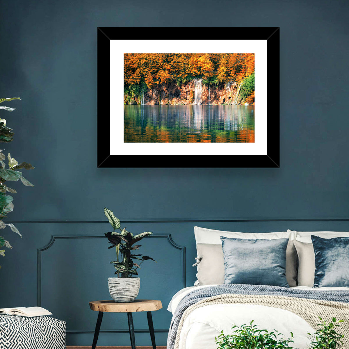 Autumn Reflections at Plitvice Lakes Wall Art in a room, landscape