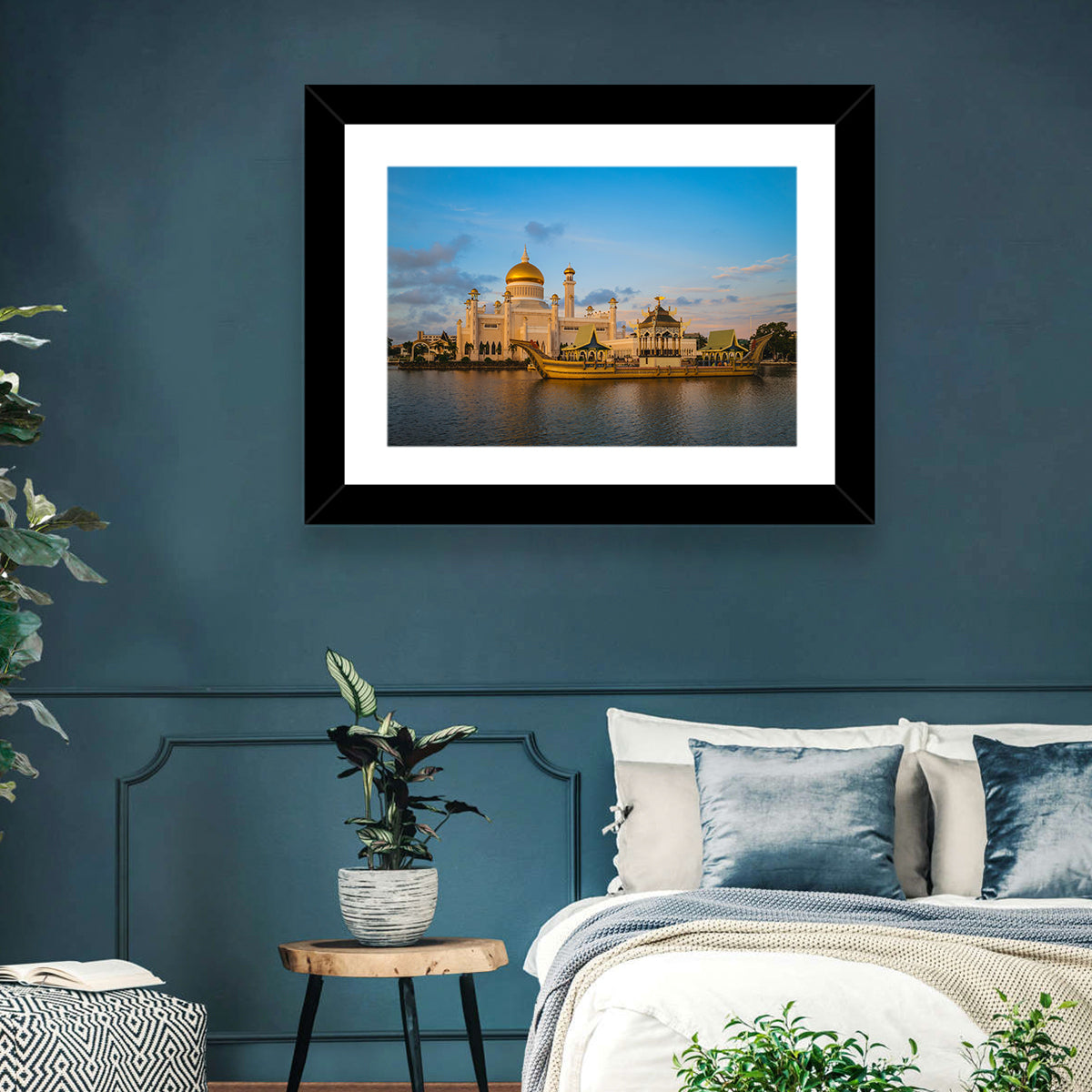 Sultan Omar Ali Saifuddien Mosque at Golden Hour Wall Art in a room, landscape