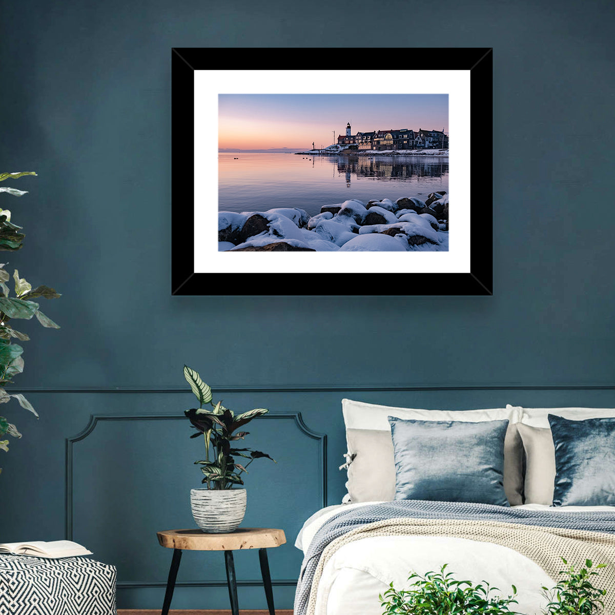 Urk Lighthouse Winter Twilight Harbor Wall Art