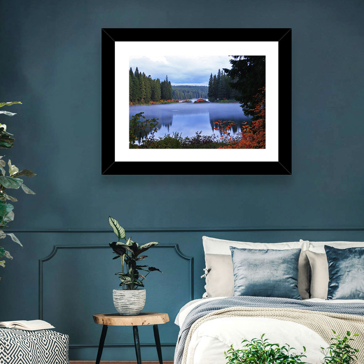 Lynn County Lake Cabin Reflection Wall Art in a room, landscape