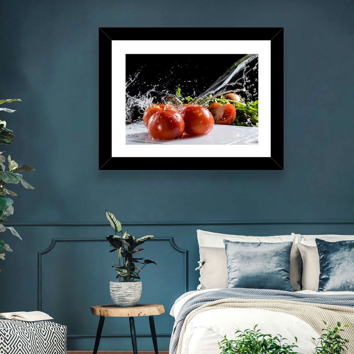 Tomatoes with Water Splash Wall Art in a room, landscape