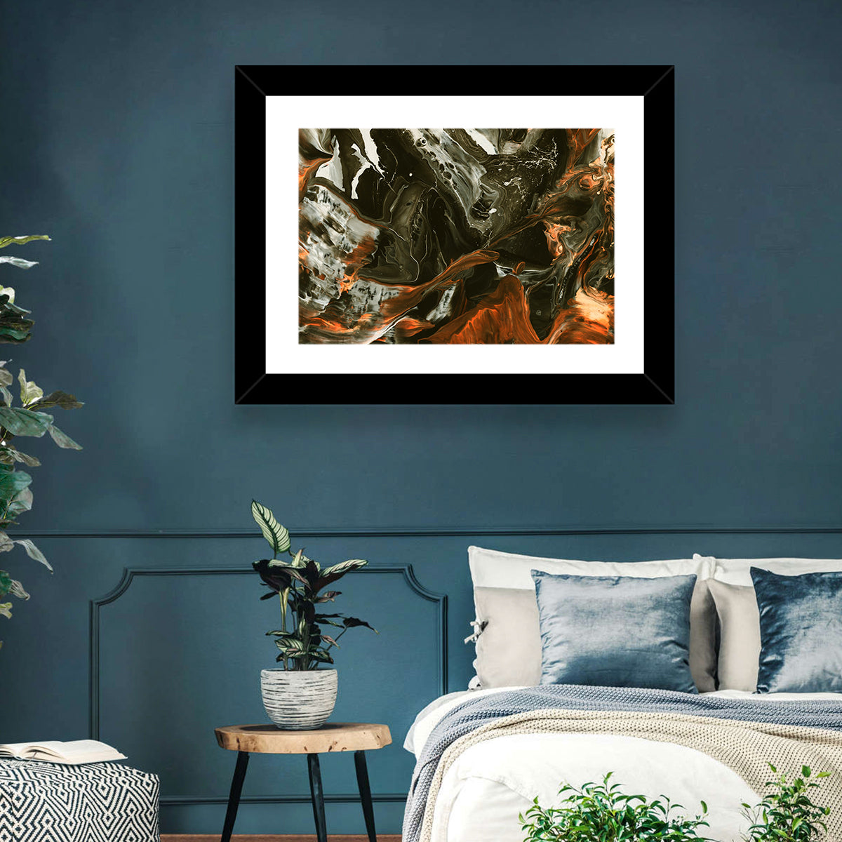Volcanic Marble Swirl Wall Art in a room, landscape