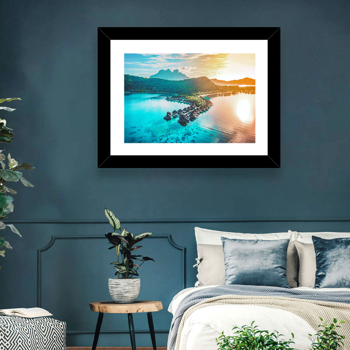 Bora Bora Overwater Bungalows Wall Art in a room, landscape
