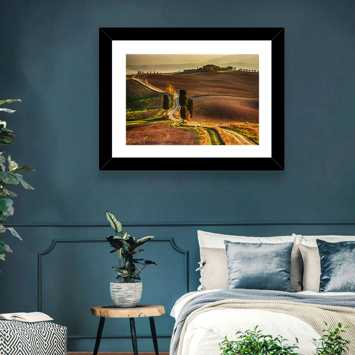 Val D’orcia Winding Golden Road Wall Art in a room, landscape