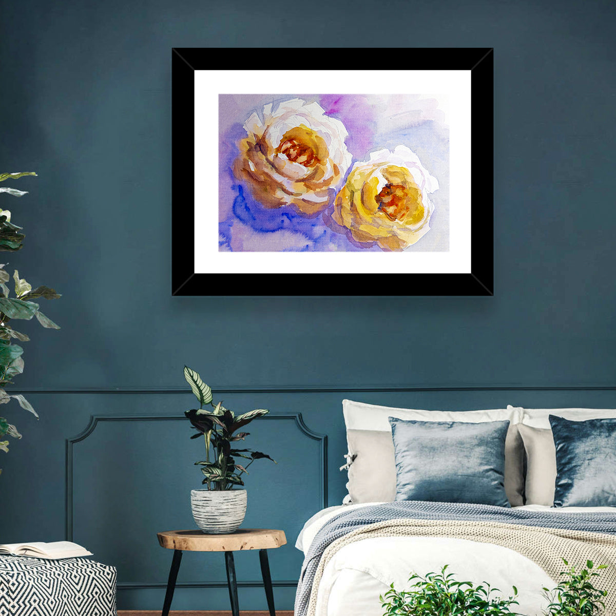 Diagonal Rose Pair Study Wall Art in a room, landscape