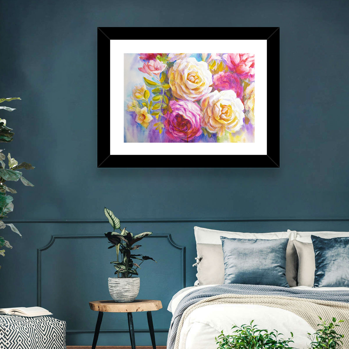 Layered Watercolor Rose Bouquet Wall Art