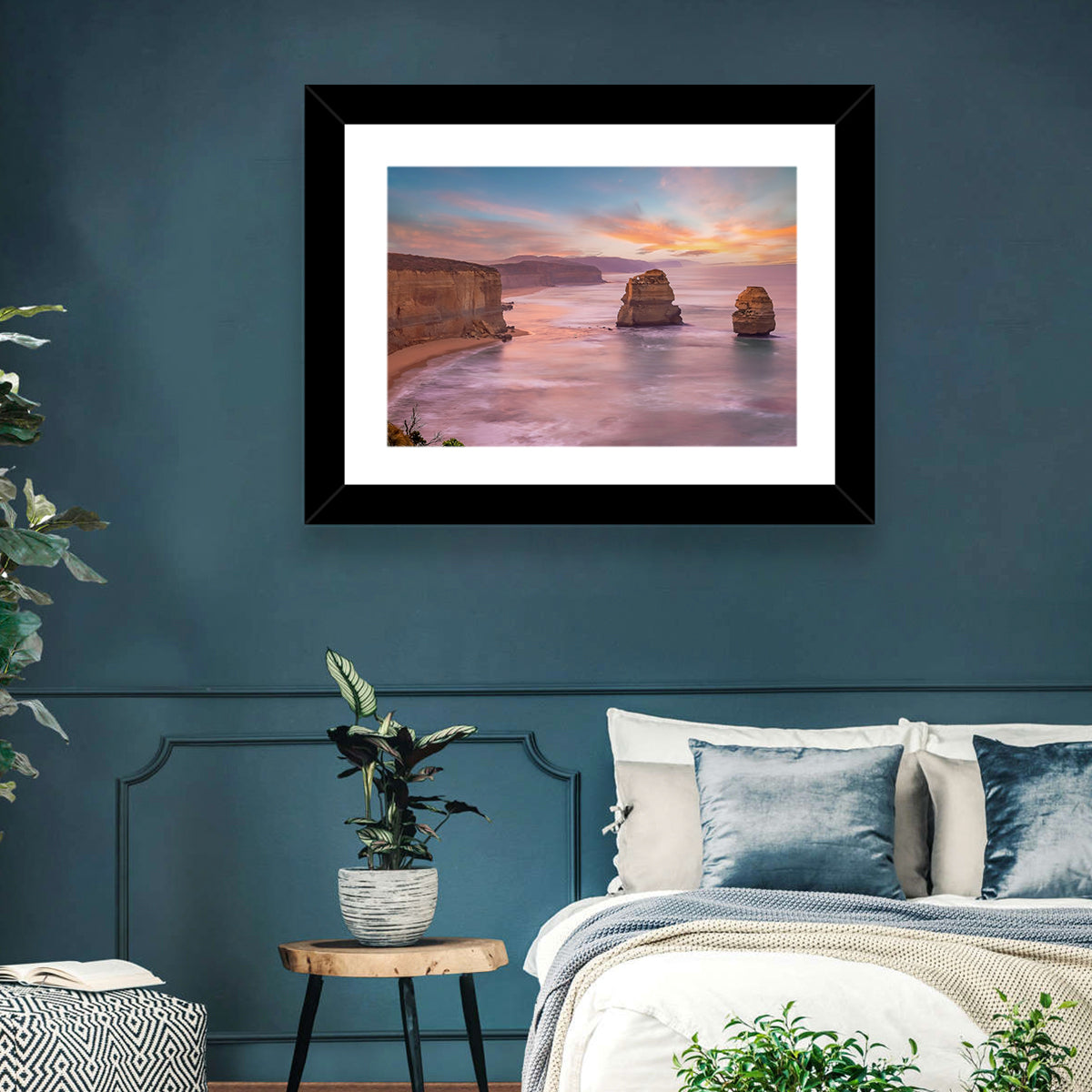 Twelve Apostles Sunset Sea Stacks Wall Art in a room, landscape