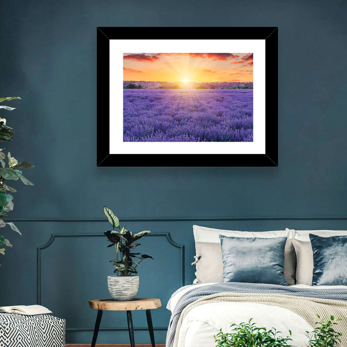 Lavender Field Sunburst Wall Art in a room, landscape