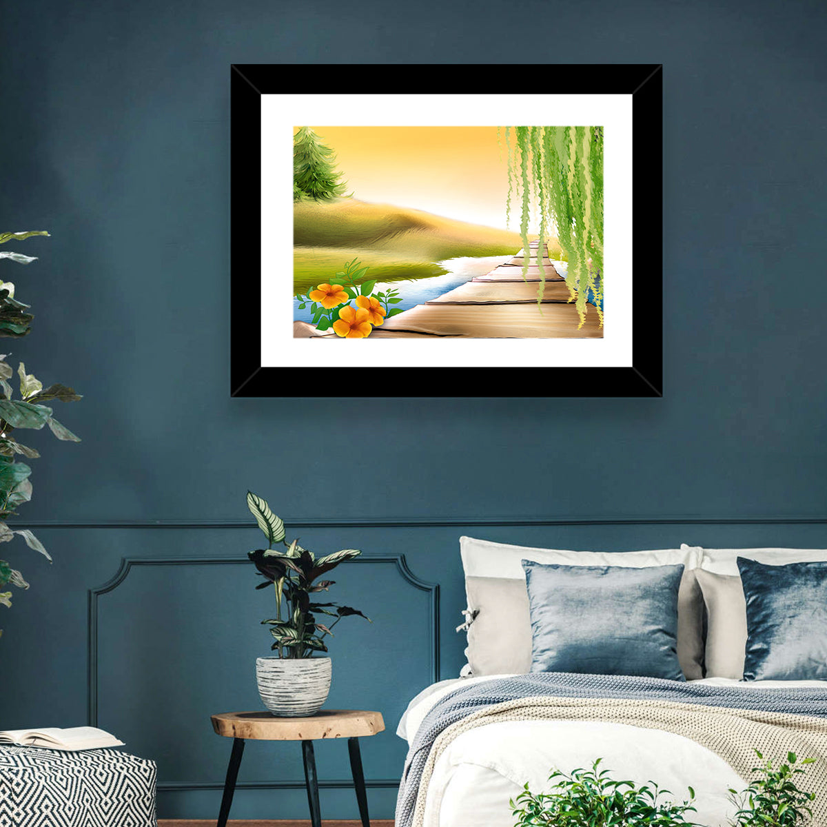 Golden Hour Willow Walkway Wall Art in a room, landscape