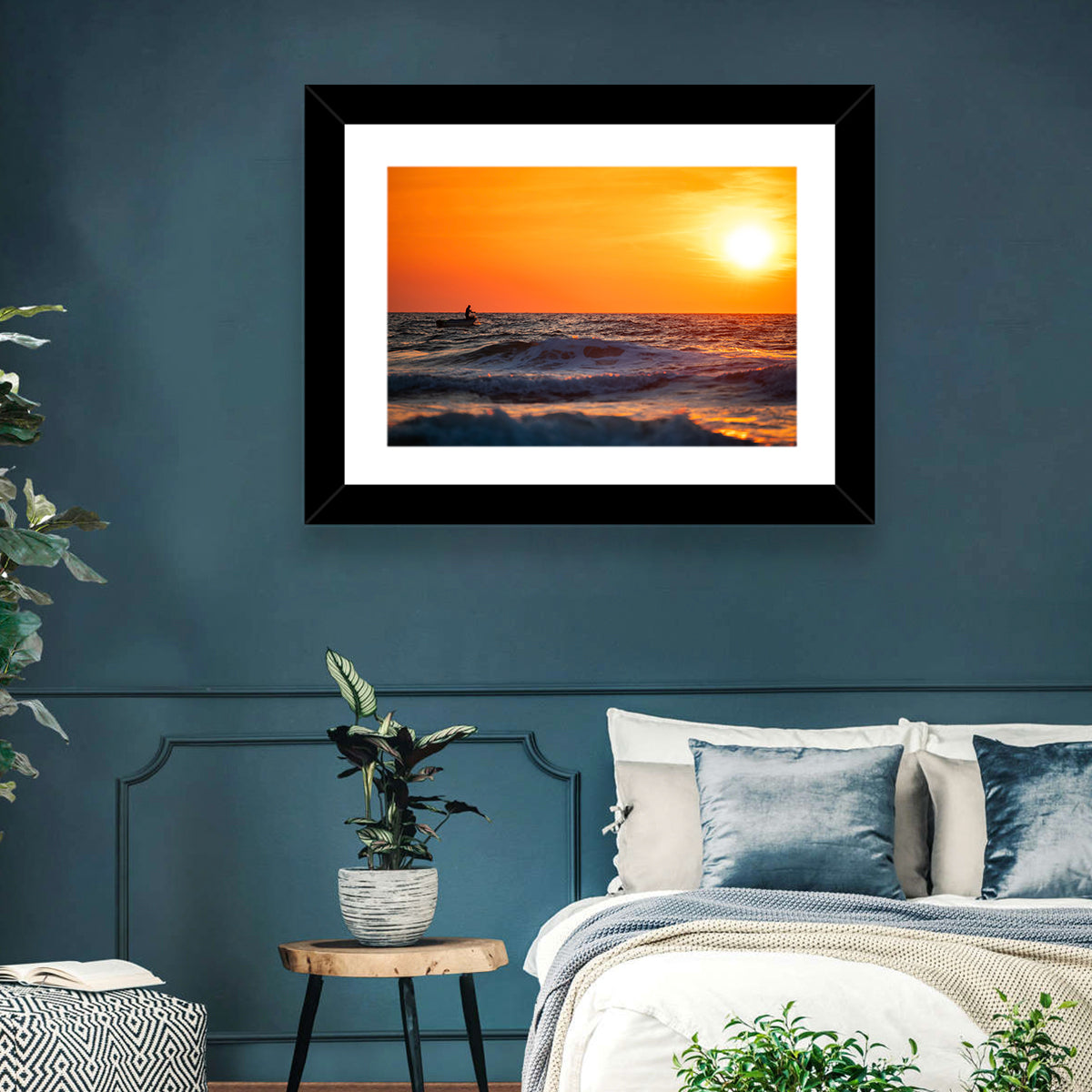 Sunset Fisherman Wall Art in a room, landscape