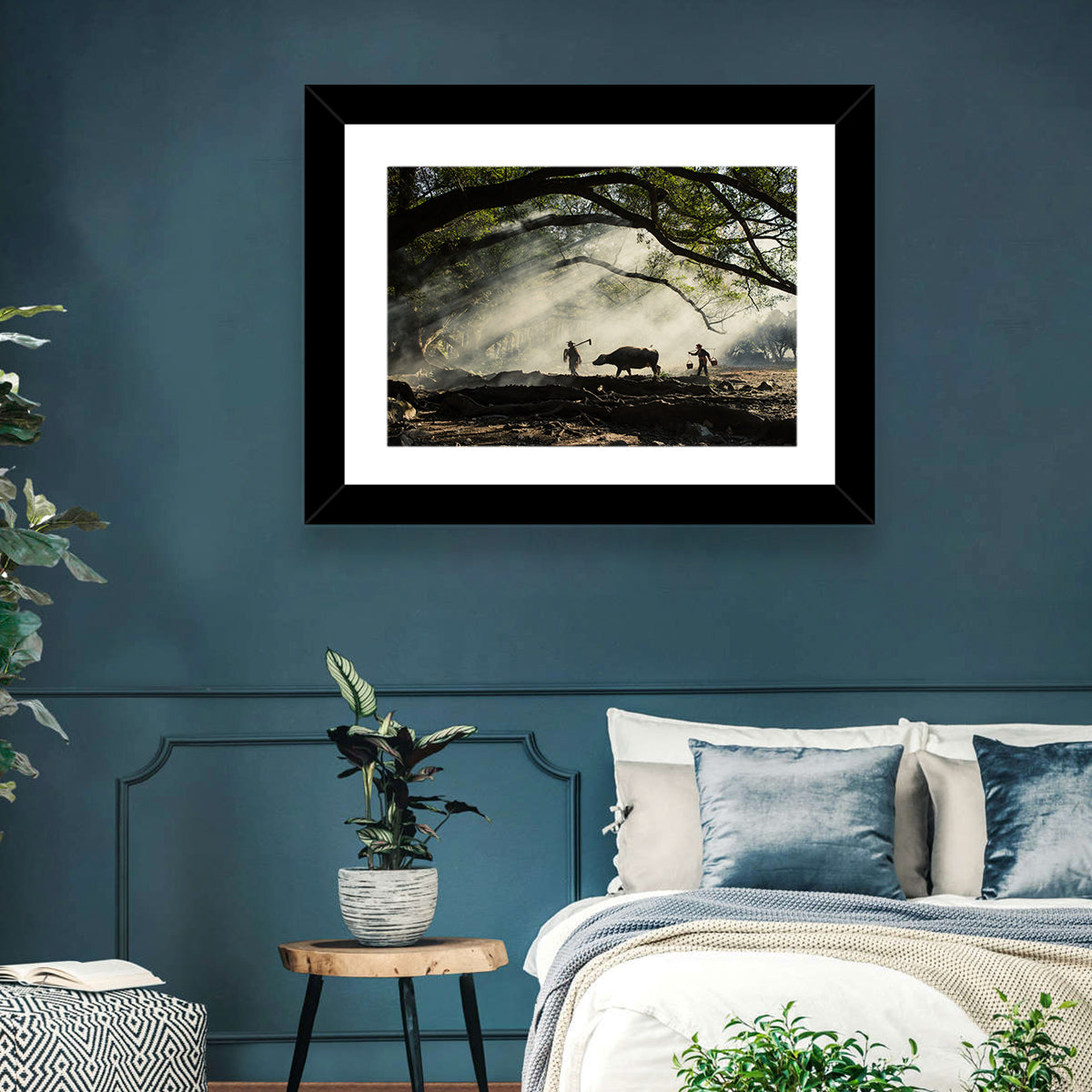 Village Morning with Buffalo Wall Art in a room, landscape