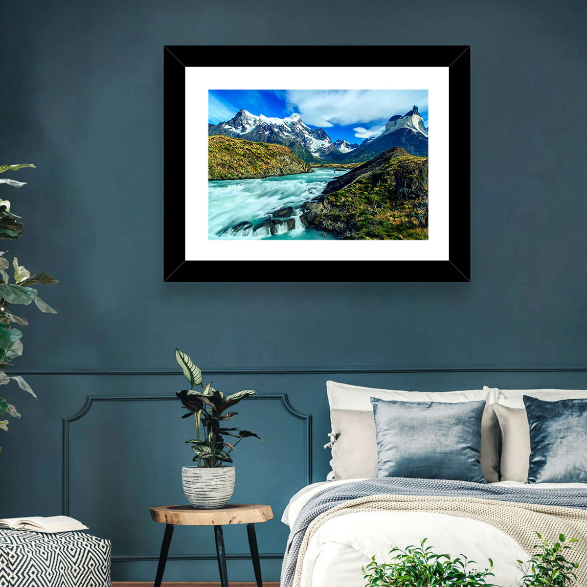 Torres Del Paine Glacier Stream Wall Art in a room, landscape