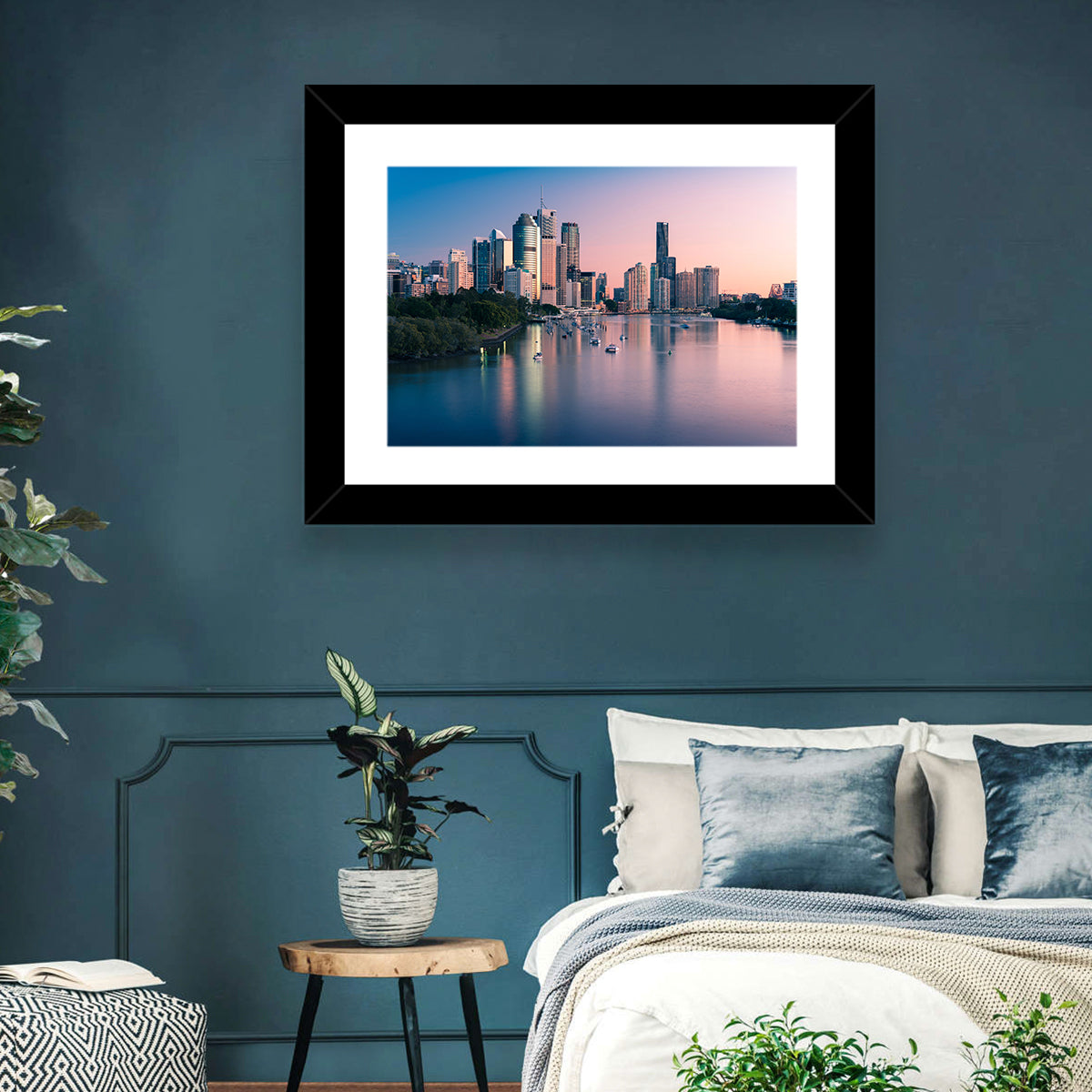 Brisbane River Skyline at Dusk Wall Art in a room, landscape