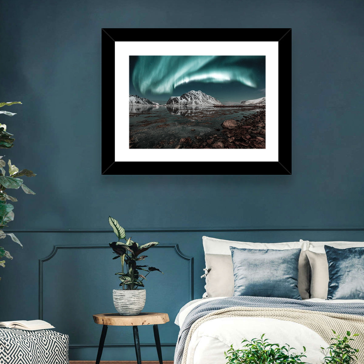 Lofoten Aurora Reflection Wall Art in a room, landscape