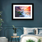 Ocean Waves Under Burning Sky Wall Art