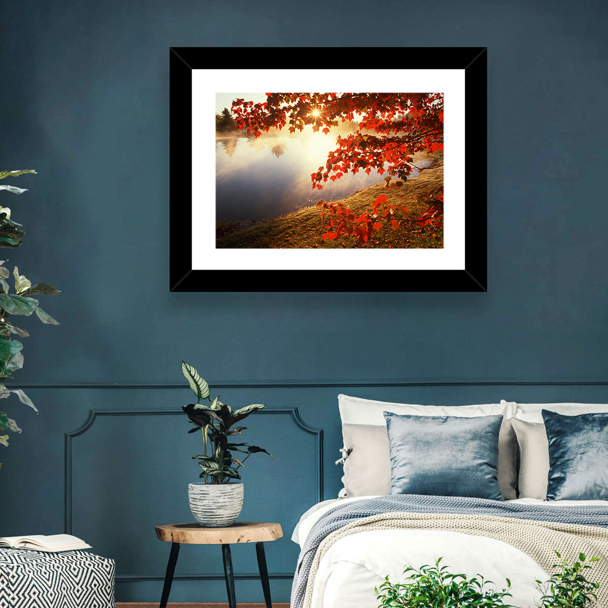 Autumn Pond Sunrise Connecticut Wall Art in a room, landscape