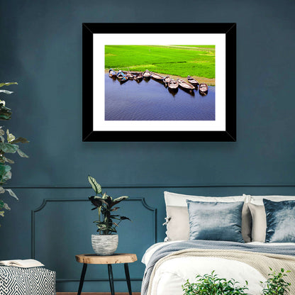 Boats Near Rice Field Wall Art